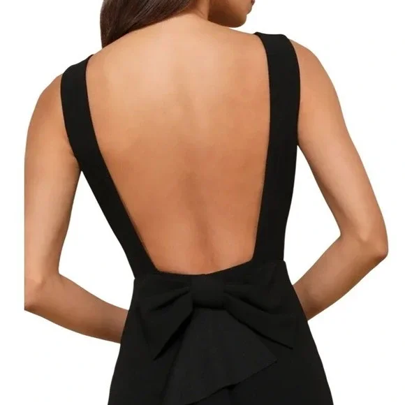 NWT Lulus Exquisite Refinement Black Backless Bow Ruffled Maxi Dress S Formal - Picture 7 of 14
